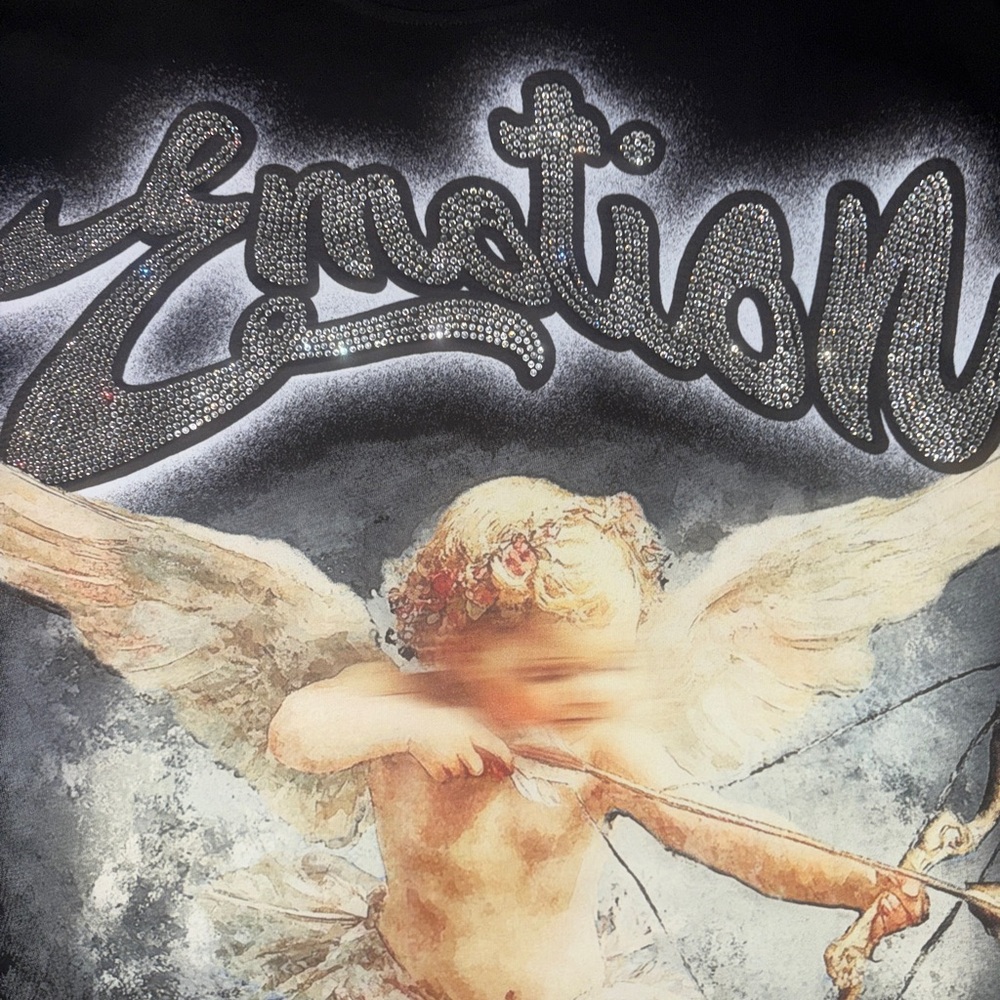 Mix emotions cropped Graphic Tee with Angel Print and Rhinestone Detail